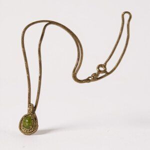 925 Italy Chain w/ Clear Green Glass Pendant Citrine Look